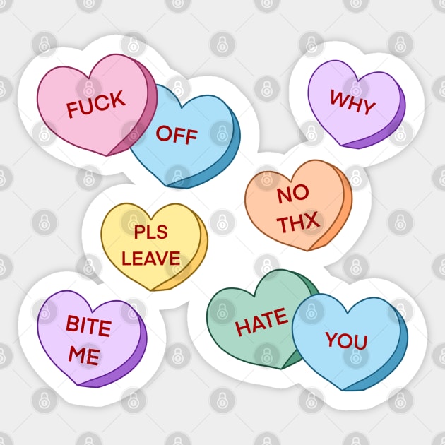 Rude Candy Hearts Pattern Sticker by scrambledpegs